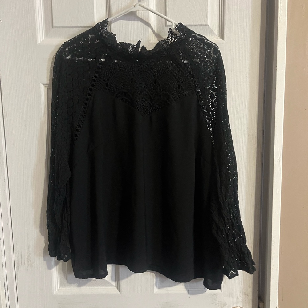 SHEIN Black Lace Detail Blouse